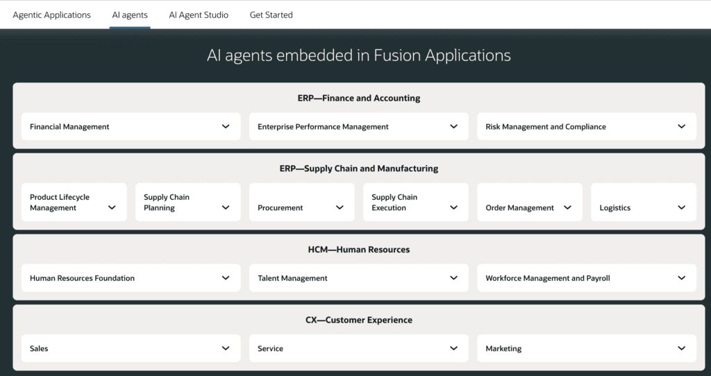 Oracle AI Agent Studio orchestrating AI agents across Oracle Fusion Applications workflows